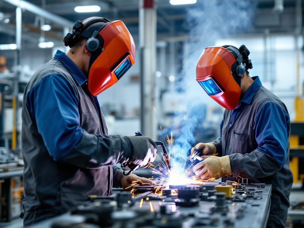 Two welders demonstrating technical competency through hands-on welding operation. Image showcases Manstaff's comprehensive skills verification in client's manufacturing environment. Two welders demonstrating technical competency through hands-on welding operation. Image showcases Manstaff's comprehensive skills verification in client's manufacturing environment.