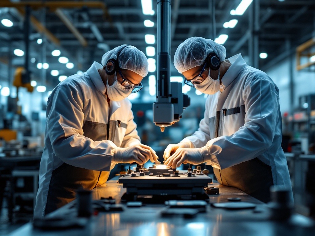 Two quality control specialists conducting precision assembly inspection in manufacturing environment, using calibrated measurement equipment. Image demonstrates Manstaff's commitment to rigorous quality standards and technical verification processes. Two quality control specialists conducting precision assembly inspection in manufacturing environment, using calibrated measurement equipment. Image demonstrates Manstaff's commitment to rigorous quality standards and technical verification processes.